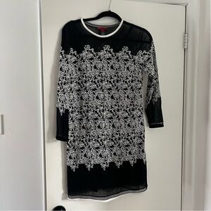 Embroidered sheer mesh dress with slip liner